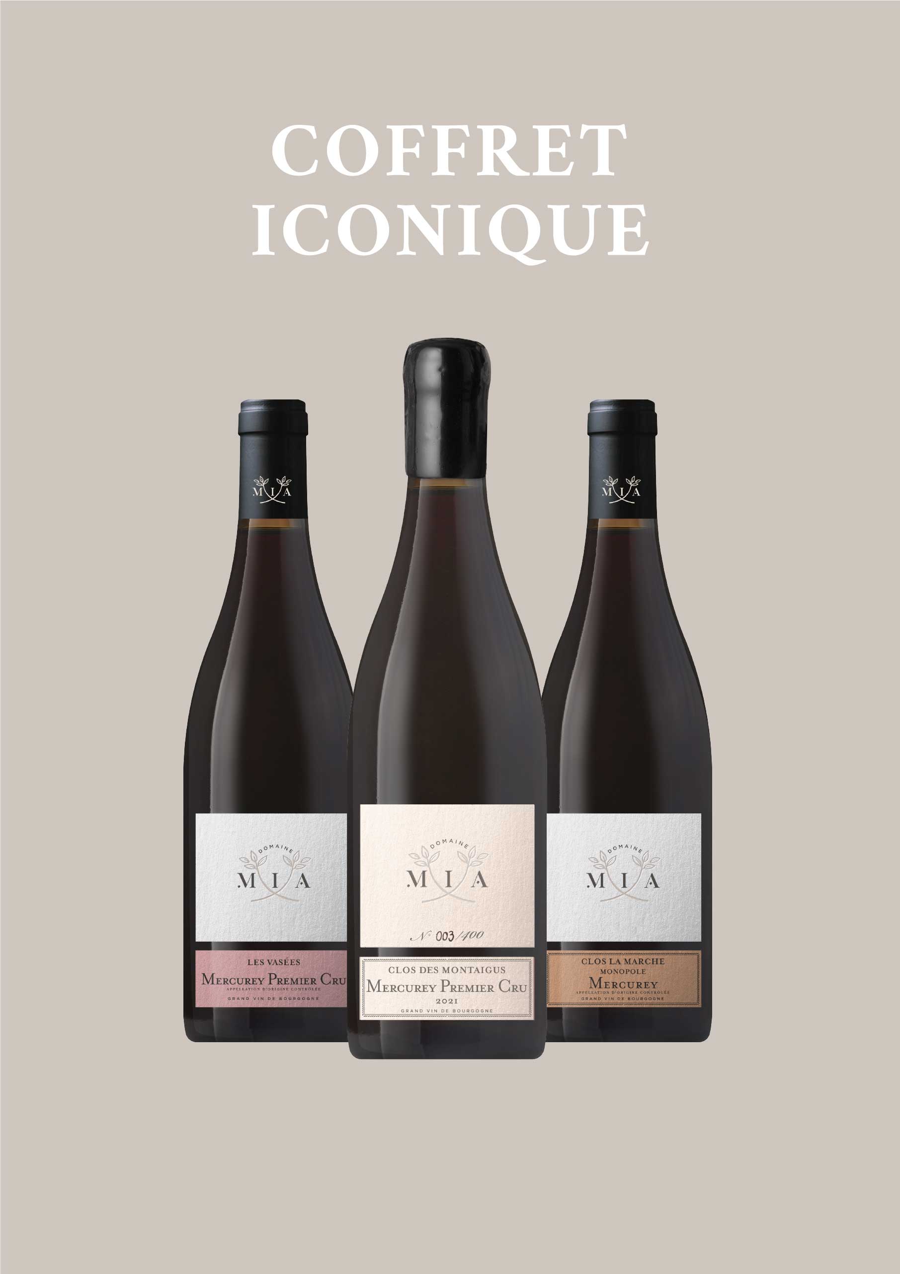 Coffret contenant 3 bouteilles de vins iconiques rouge de Domaine Mia